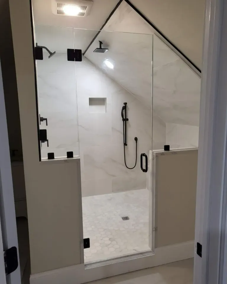 Side view of custom angled shower glass