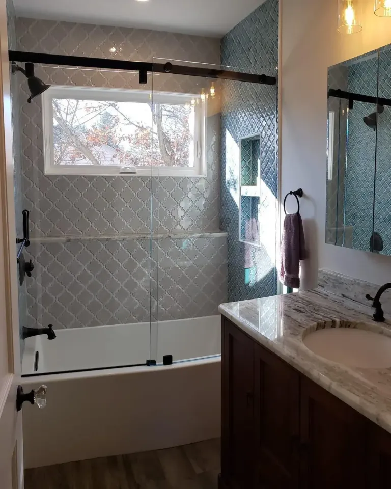 Sliding glass above a bathtub