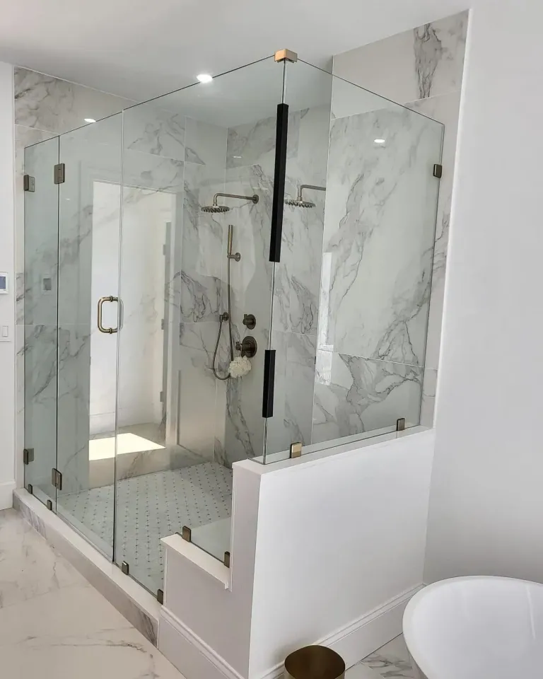 Full-height frameless shower enclosure with clear glass