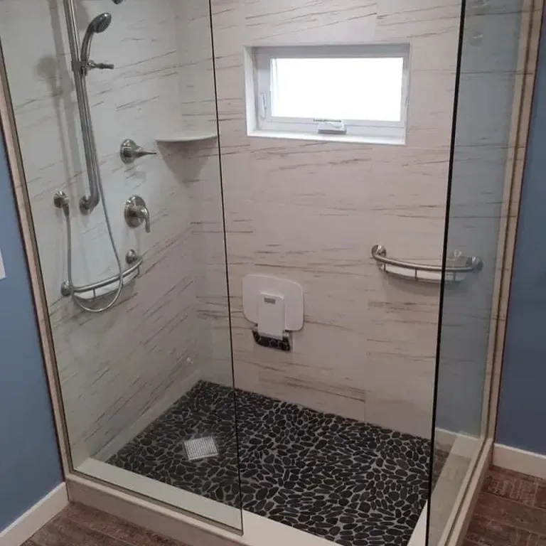 Interior view of the shower enclosure