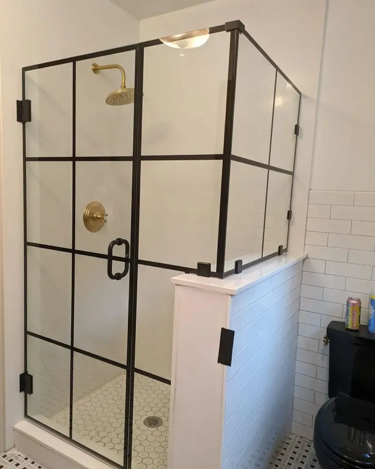 Another view of the grid-style shower enclosure