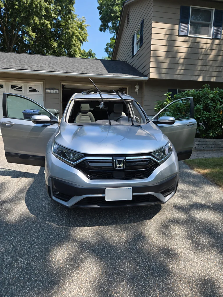 Honda CR-V with the windshield removed during replacement by Ocean Glass